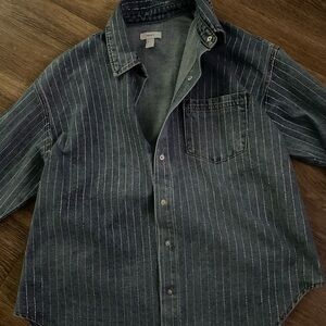 Forever 21 Black Striped Button Down Shirt